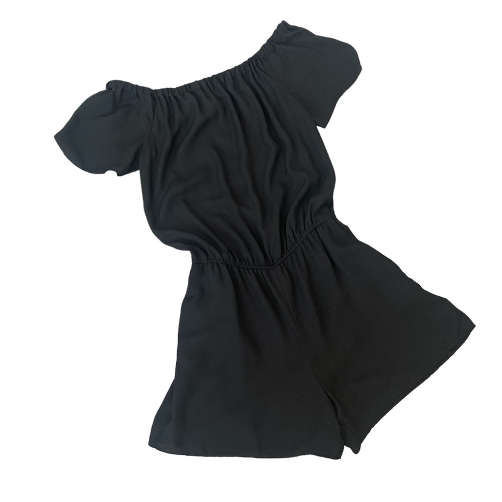 Jet black off the shoulder jumpsuit romper